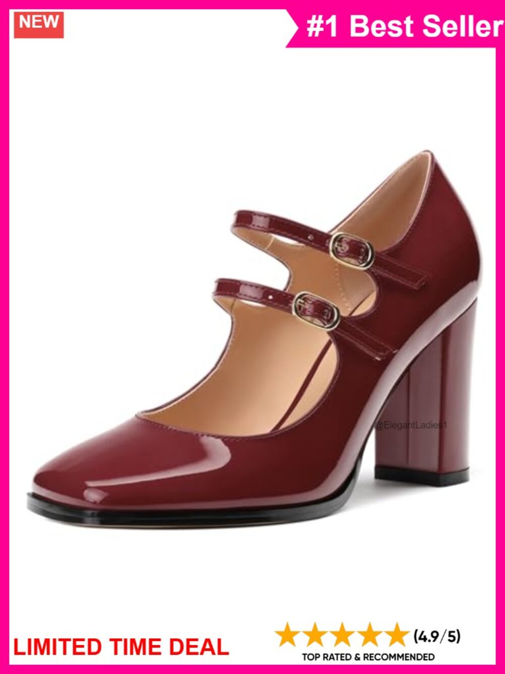Mary Jane High Heel Pumps Square Toe Chunky Heel Work Party Dress Shoes